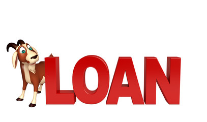 cute Goat cartoon character with loan sign
