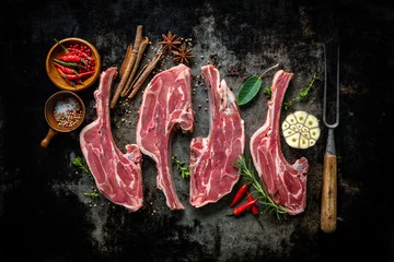 Wall murals Meat Raw fresh lamb meat on dark background