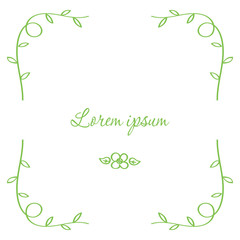 Cute hand drawn, doodle green branches frame isolated on white background.