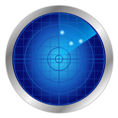 Blauer Radarüberwachungs Button mit drei gesichteten unbekannten Objekten