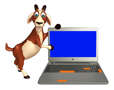 Goat cartoon character with laptop