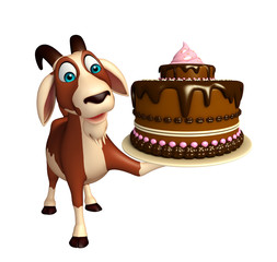 Goat cartoon character with cake