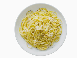 italian pepe e cacio pepper with cheese spaghetti isolated