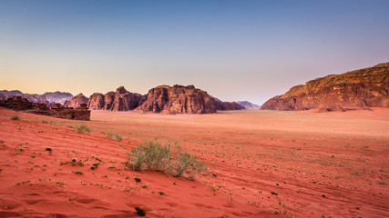 Fototapeta na wymiar Wadi Rum desert - Valley of the Moon in Jordan. UNESCO World Her