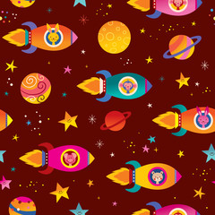 cute animals in spaceships kids space seamless pattern