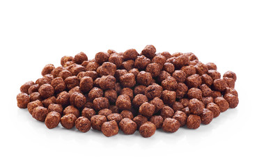 Chocolate corn balls isolated on white background. Cereals.