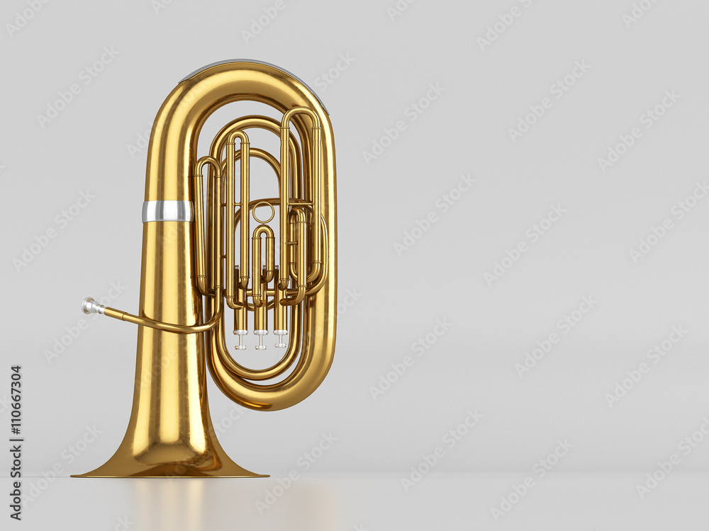 Wall mural aged tuba on white background 3d rendering