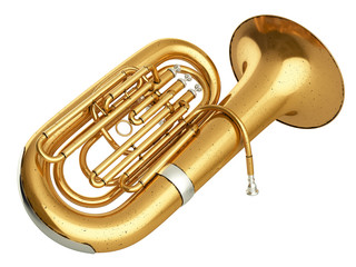 Obraz premium Aged tuba isolated on white background 3D rendering