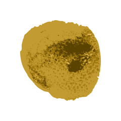 Gold brush paint stroke with rough edges on white background. Splash abstract background, frame vector illustration.