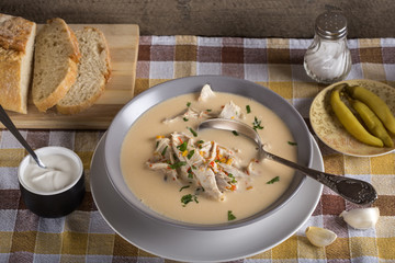 Romanian chicken soup named Ciorba Radauteana