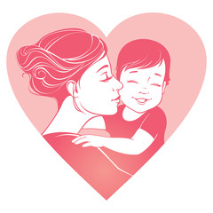 Vector illustration. Tender hugs of mother and her child.