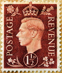 King George V. auf alter britische Briefmarke, gestempelt