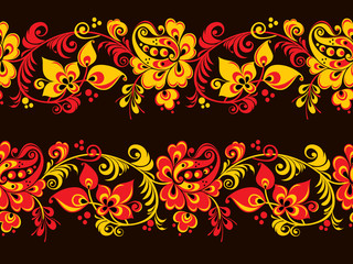 Vector seamless border with russian folk ornament