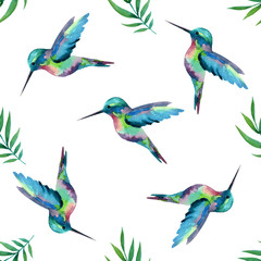 Watercolor seamless pattern with  birds. - 110670955