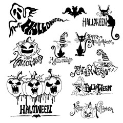 Happy halloween Day hand drawn typography, Doodles vector illustration