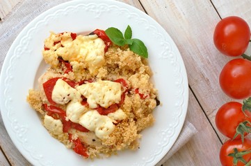 Chicken fillet withe potatoes, cheese, basil and couscous