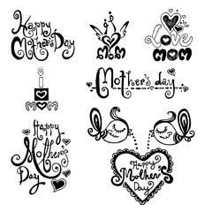 Happy Mothers Day hand drawn typography, Doodles vector illustration