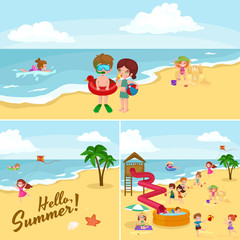 Obraz premium Summer children. Kids playing in the sand on beach