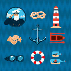 Marine items set. Nautical industry object. Isolated icons collection