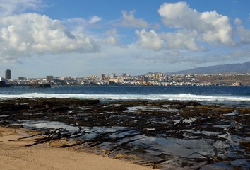 The Confital beach and Las Palmas city, Gran canaria, Canary islands