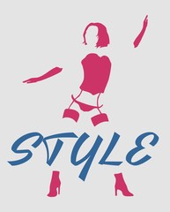 Sexy woman silhouette, underwear fashion. Style text