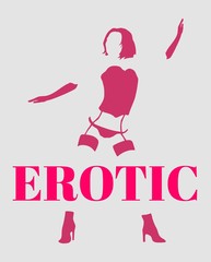 Sexy woman silhouette, underwear fashion. Erotic text