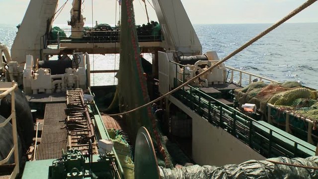 Fishing trawler. View from a main deck