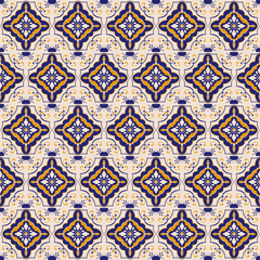 Blue and yellow ceramic tile pattern