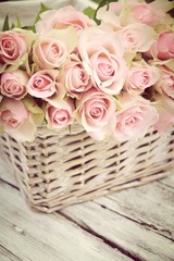 Grußkarte - rosa Rosenstrauß - Vintage - Blumenstrauß