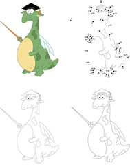 Cartoon magister dragon with a pointer. Dot to dot game for kids