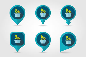 Plant in pot flat pin map icon, garden, flowerpot