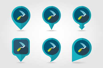 Sickles flat vector pin map icon