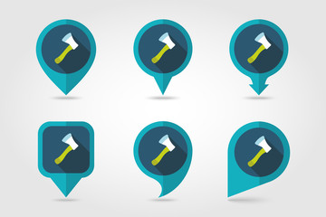 Axe, ax, hatchet flat vector pin map icon