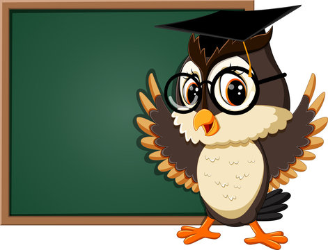 illustration of Owl teacher at blackboard