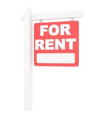 For rent sign lease real estate on white background. 3D rendering.