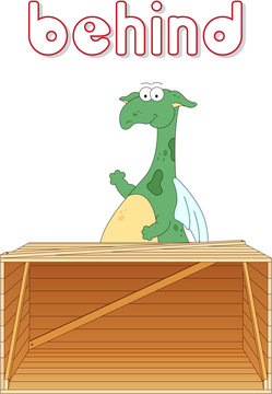 Cartoon dragon stands behind the box. English grammar in picture