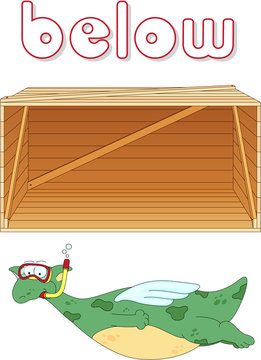 Cartoon dragon diver floats below the box. English grammar in pi