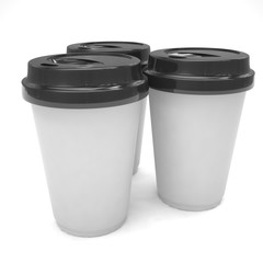Three paper coffee cups. 3d rendering.