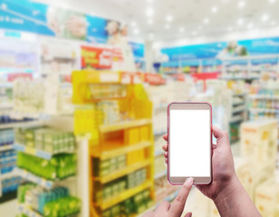 Hand with smartphone white screen