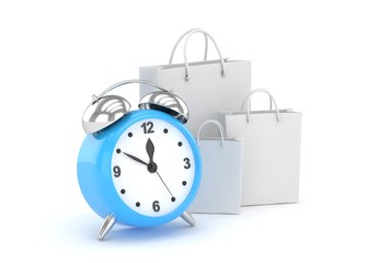 alarm clock and shopping bag (time to buy concept). 3d rendering.