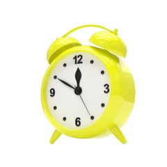 Yellow alarm clock on white. 3d rendering.