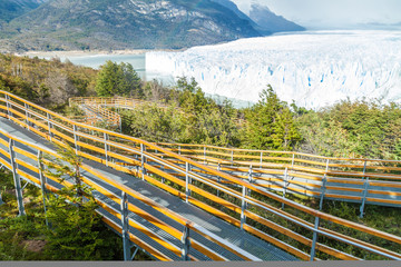 Touristic boardwalks near Perito Moreno glacier in National Park Glaciares, Argentina