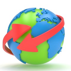 Arrows and Earth globe. 3d render