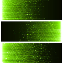 technology banner with abstract lines. green version.