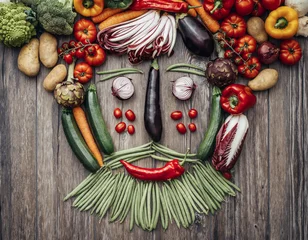 Papier Peint photo Lavable Légumes Visage fait de légumes