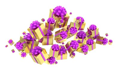 flying gift boxes on white. 3d rendering.