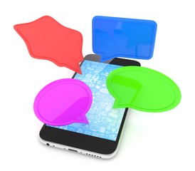 smartphone with bubbles isolated on white background. 3d rendering.