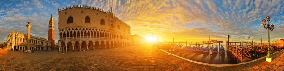 Panoramic view of San Marco square and Doge's palace at sunrise, Venice, Italy