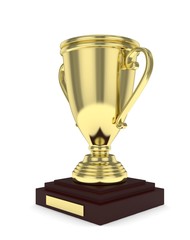 Golden cup on white background. 3D rendering.