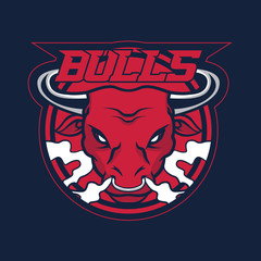 Bull mascot for sport teams. Bull, logo, symbol on a dark background.